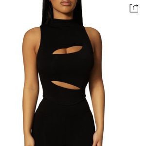 NAKED WARDROBE Mock Neck Cutout Sleeveless Sweater In Black top Size S
